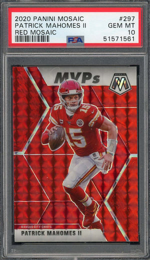Patrick Mahomes 2020 Panini Mosaic Red Prizm Football Card #297 Graded PSA 10-Powers Sports Memorabilia