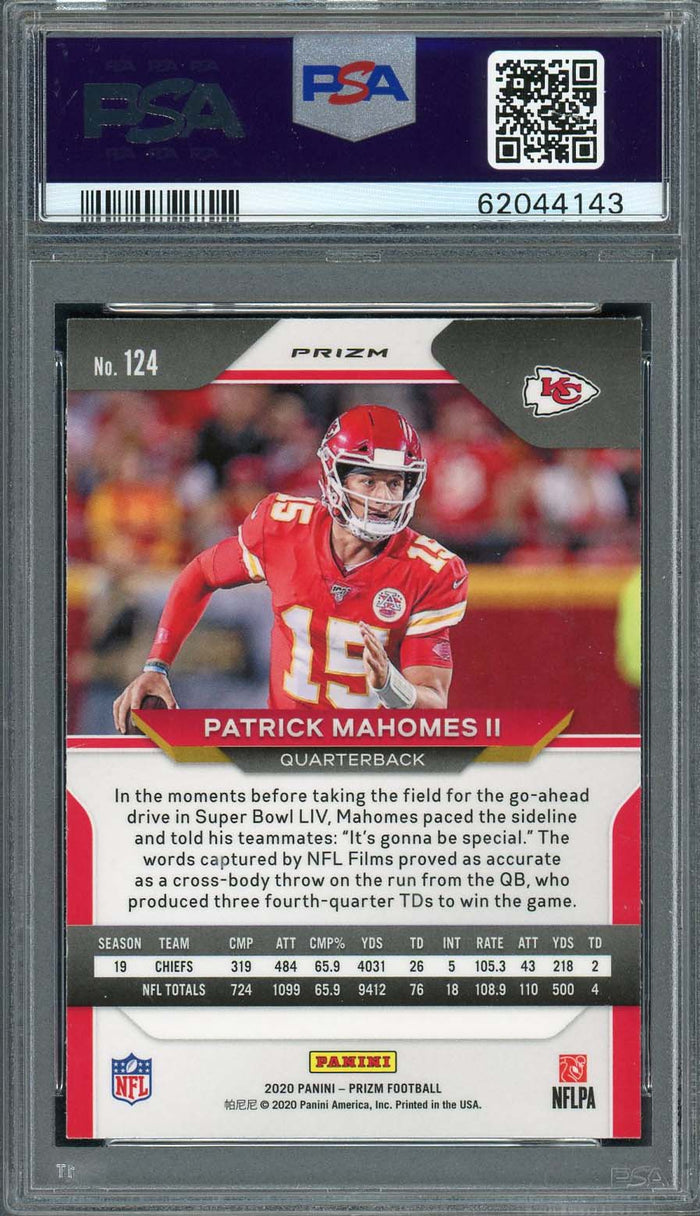Patrick Mahomes 2020 Panini Prizm Silver Football Card #124 Graded PSA 10-Powers Sports Memorabilia
