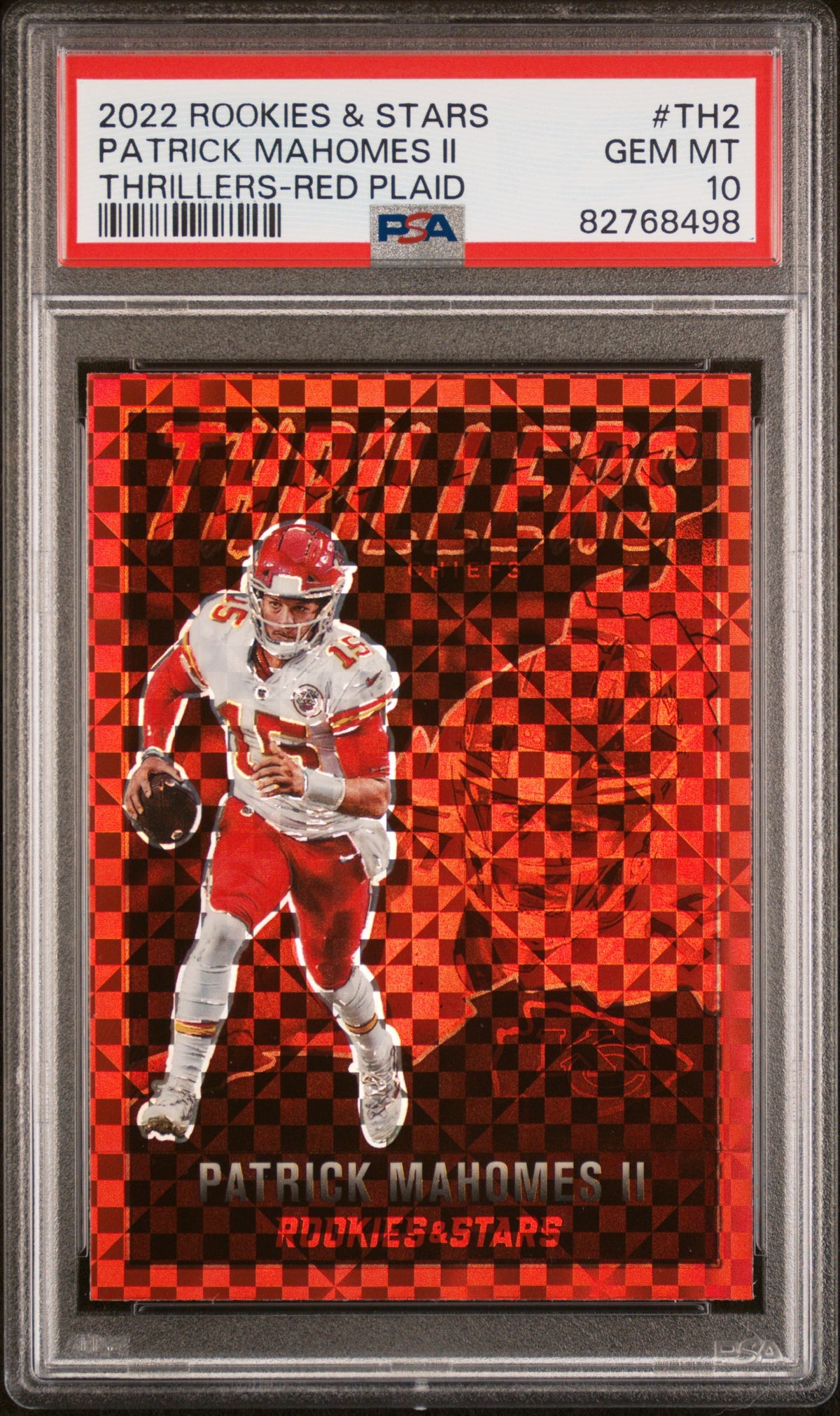 Patrick Mahomes 2022 Rookies & Stars Thrillers Red Plaid Card #TH2 Graded PSA 10-Powers Sports Memorabilia