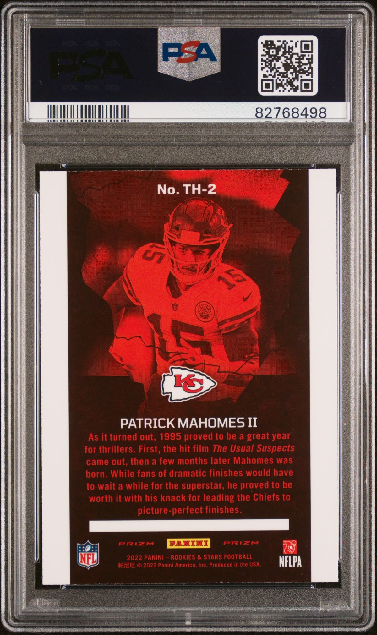 Patrick Mahomes 2022 Rookies & Stars Thrillers Red Plaid Card #TH2 Graded PSA 10-Powers Sports Memorabilia