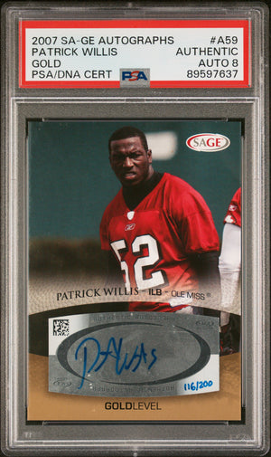 Patrick Willis 2007 SA-GE Autographs Gold Signed Rookie Card #A59 Auto PSA 8-Powers Sports Memorabilia