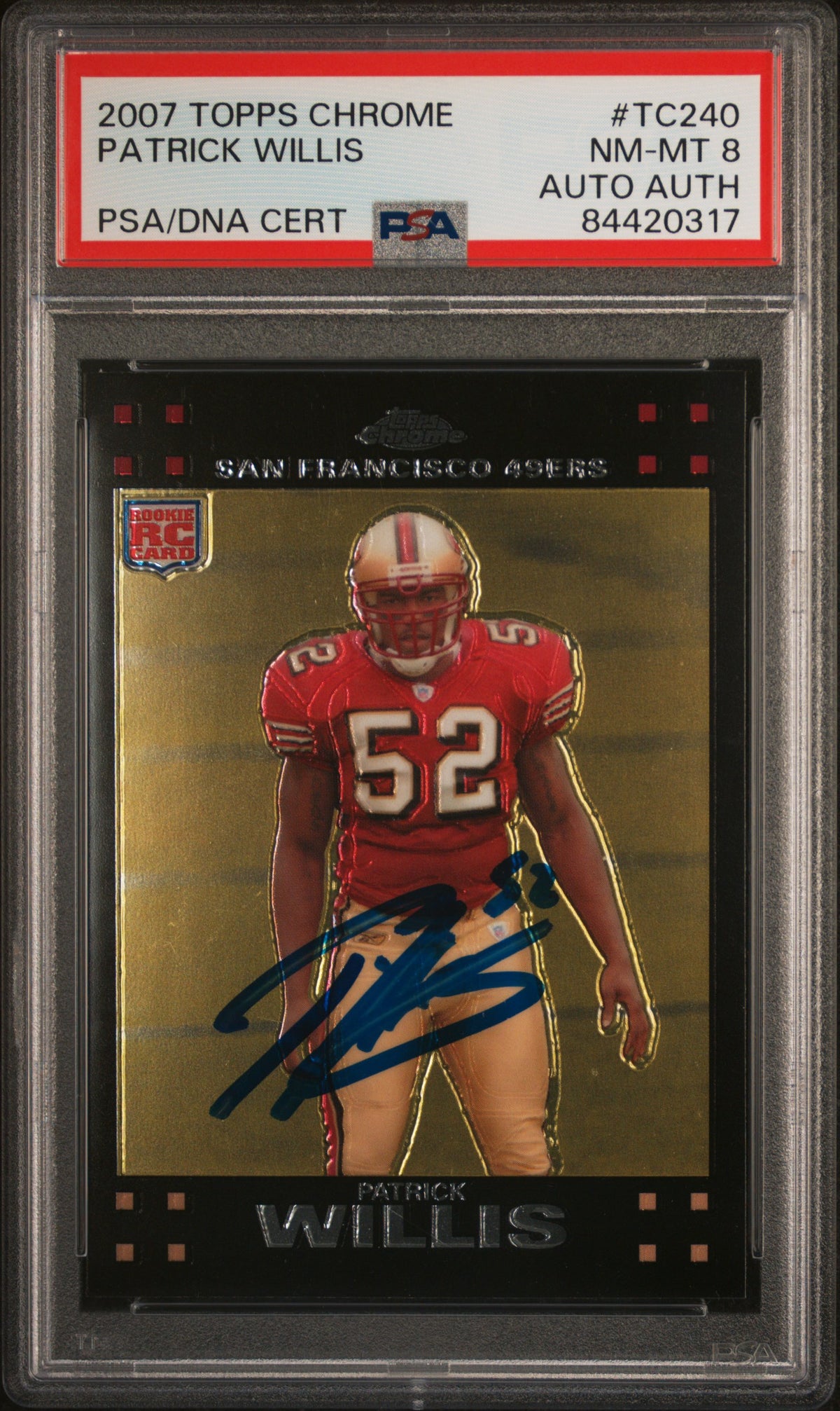Patrick Willis 2007 Topps Chrome Football Rookie Card #TC240 Auto Graded PSA 8-Powers Sports Memorabilia