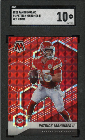 Patrick Mahomes 2021 Panini Mosaic Red Prizm Football Card #1 Graded SGC 10