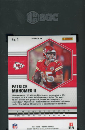 Patrick Mahomes 2021 Panini Mosaic Red Prizm Football Card #1 Graded SGC 10