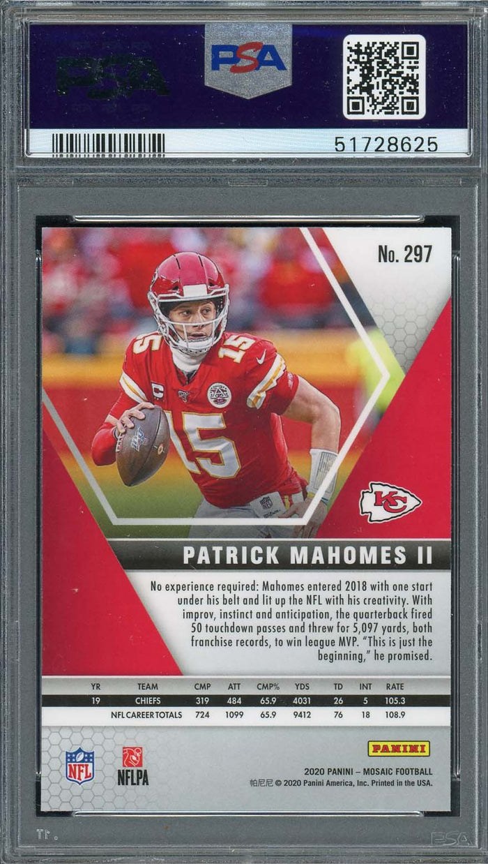 Patrick Mahomes 2020 Panini Mosaic Football Card #297 Graded PSA 10-Powers Sports Memorabilia