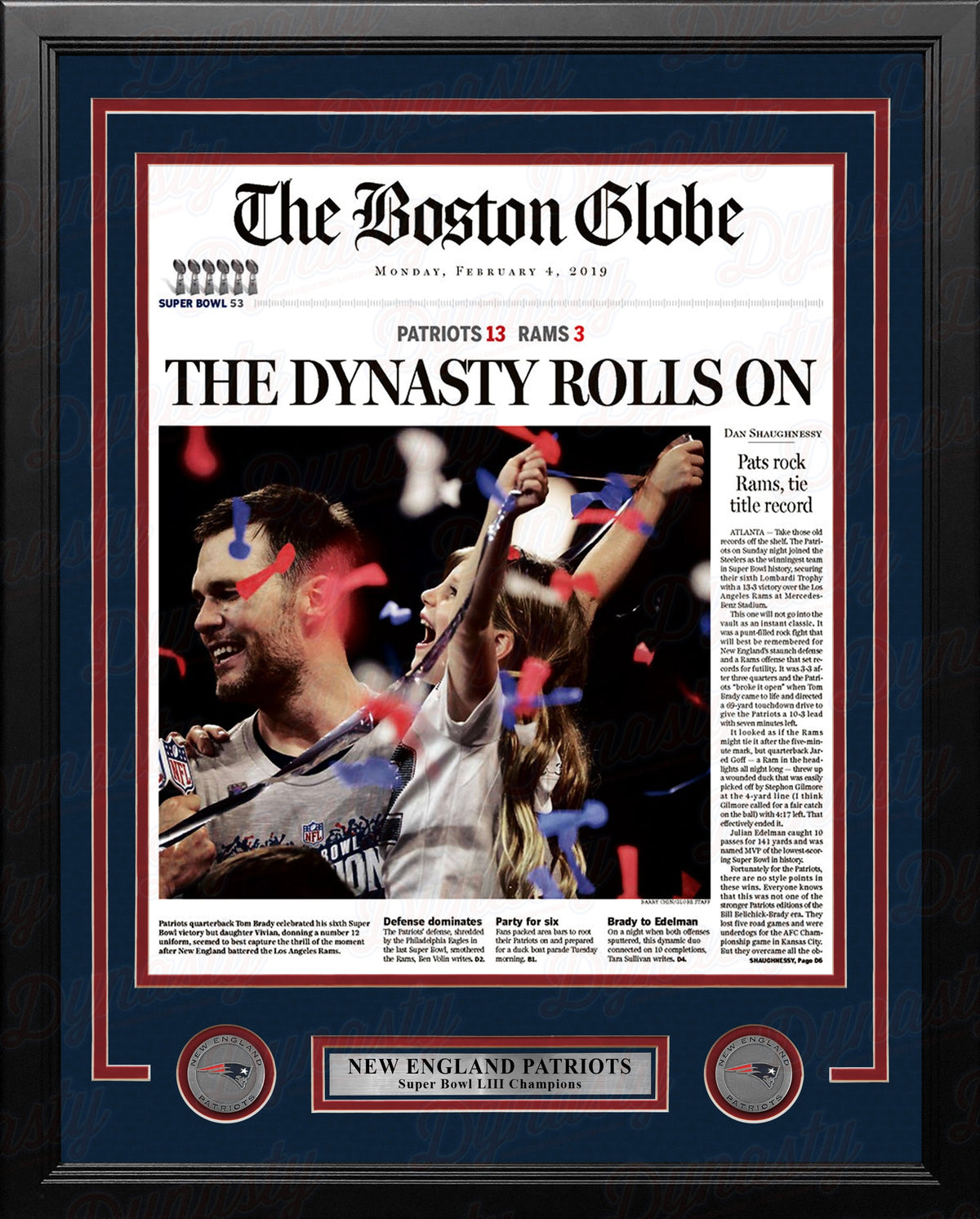 New England Patriots Super Bowl LIII Champions Framed Boston Globe Photo-Powers Sports Memorabilia