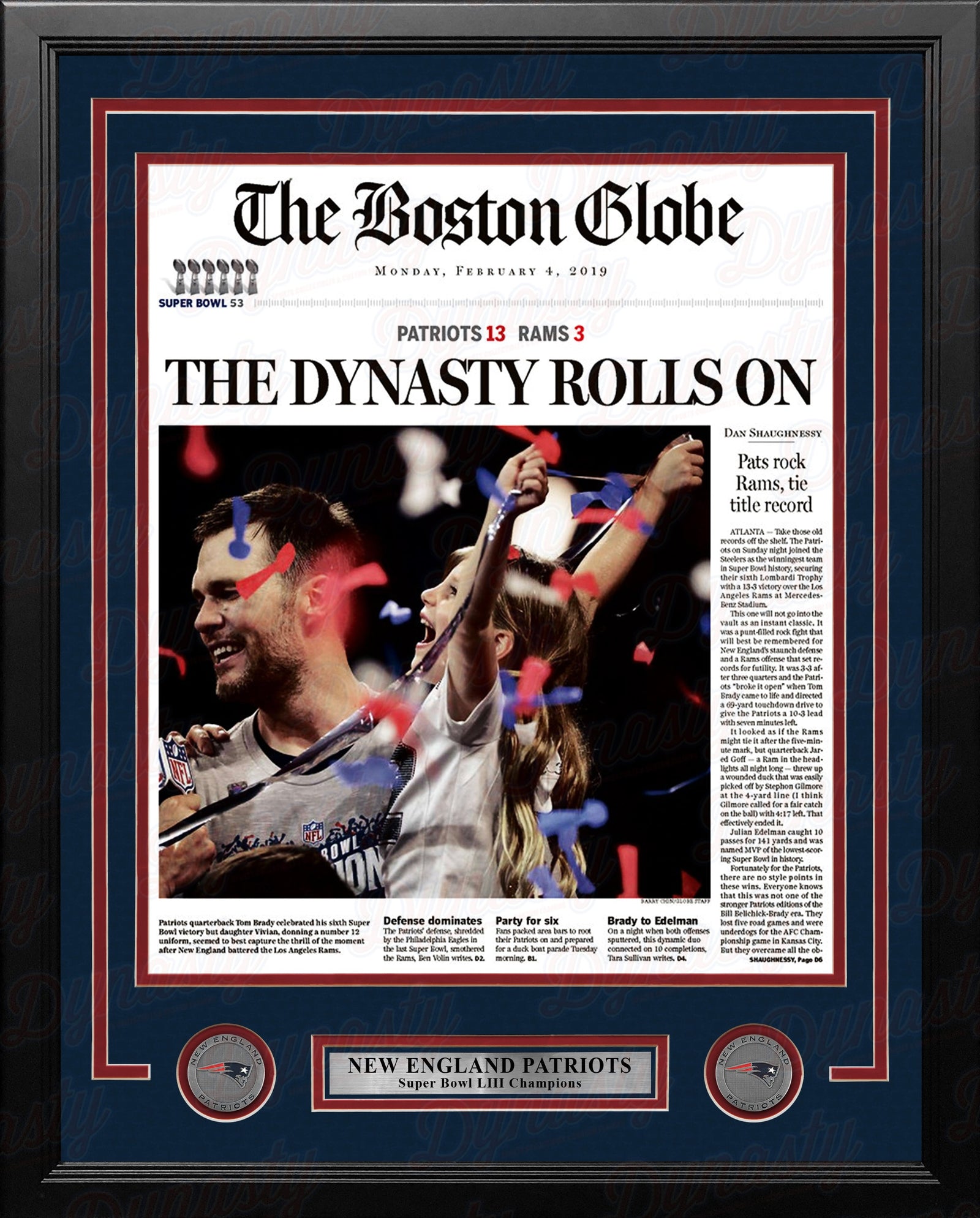 New England Patriots Super Bowl LIII Champions Framed Boston Globe Photo-Powers Sports Memorabilia