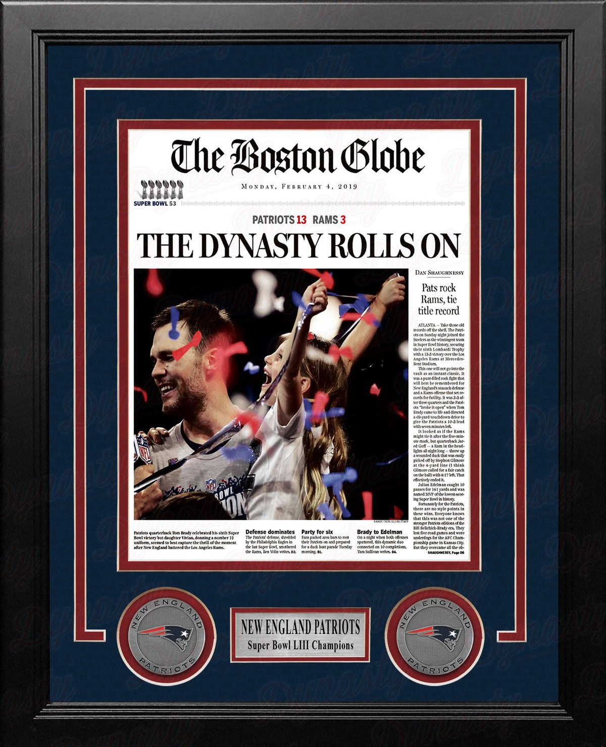 New England Patriots Super Bowl LIII Champions Framed Boston Globe Photo-Powers Sports Memorabilia