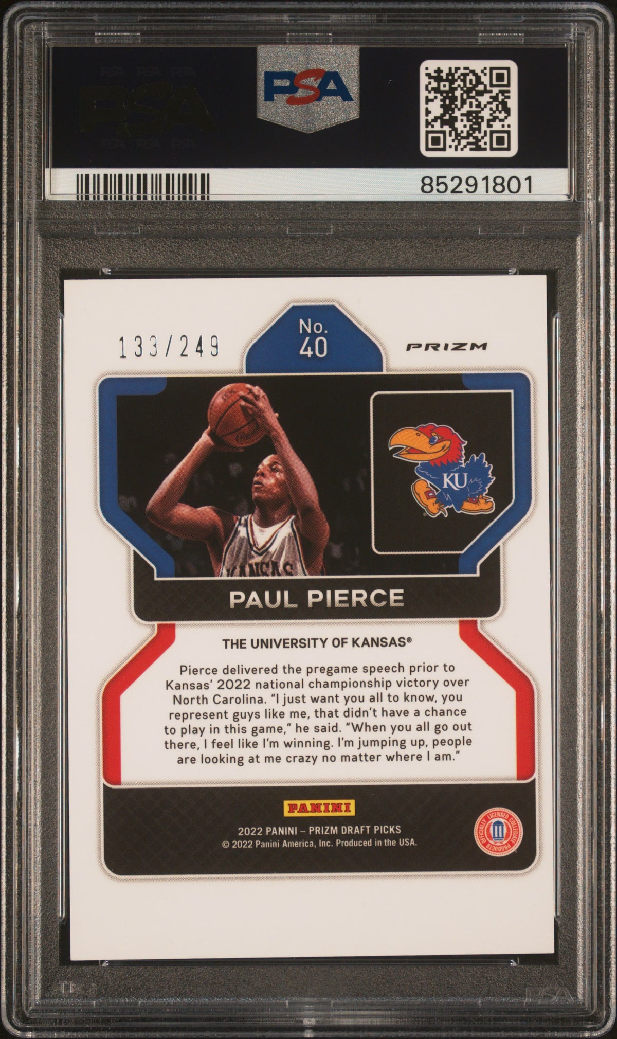 Paul Pierce 2022 Panini Prizm Blue Wave Basketball Card 40 Graded PSA 10 133/249-Powers Sports Memorabilia