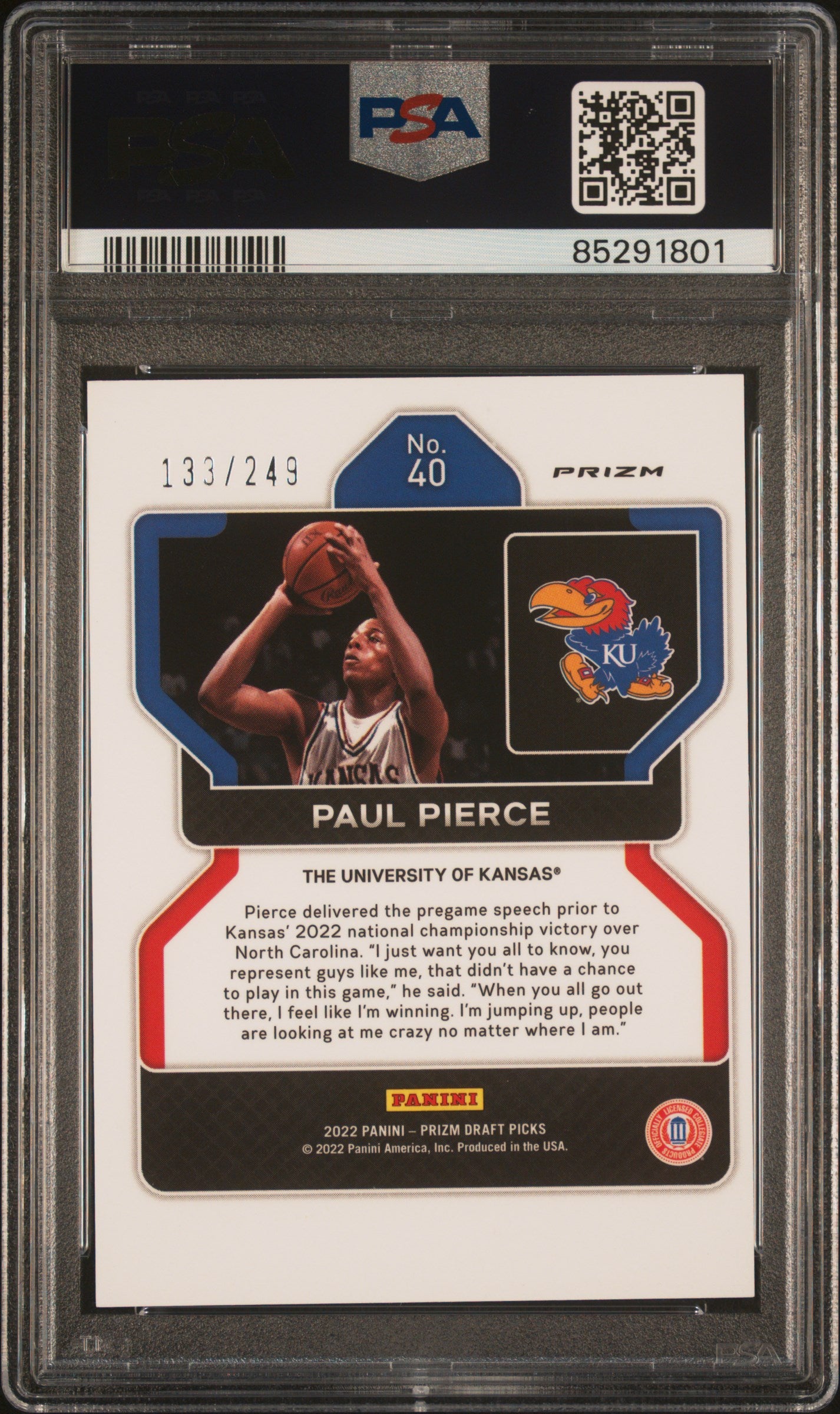 Paul Pierce 2022 Panini Prizm Blue Wave Basketball Card 40 Graded PSA 10 133/249-Powers Sports Memorabilia