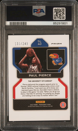 Paul Pierce 2022 Panini Prizm Blue Wave Basketball Card 40 Graded PSA 10 133/249-Powers Sports Memorabilia