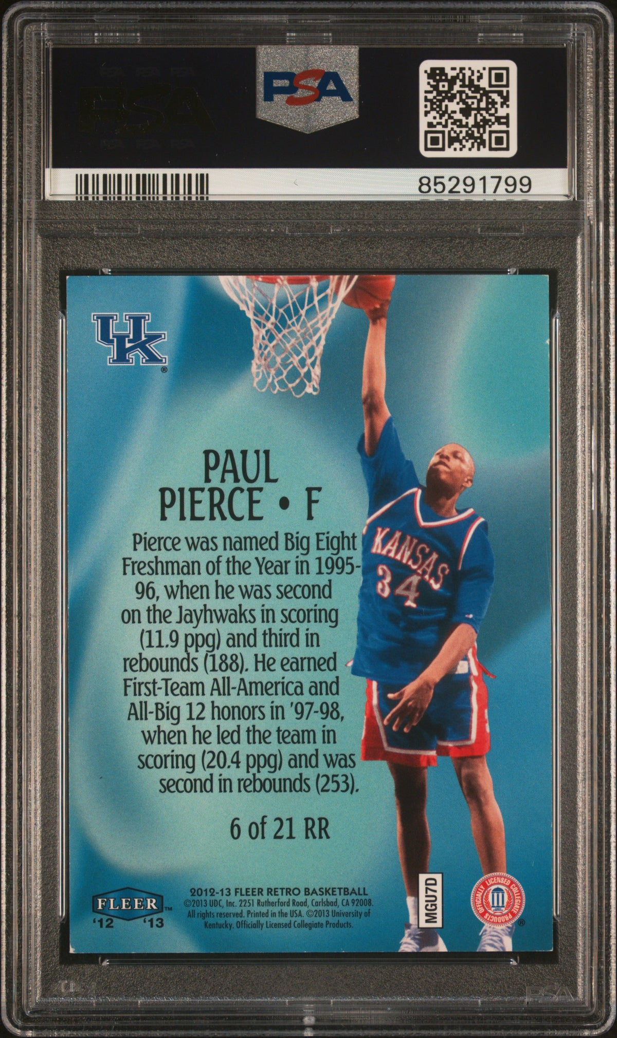 Paul Pierce 2012 Fleer Retro Mystique Raise the Roof Card #6 Graded PSA 6 80/100-Powers Sports Memorabilia