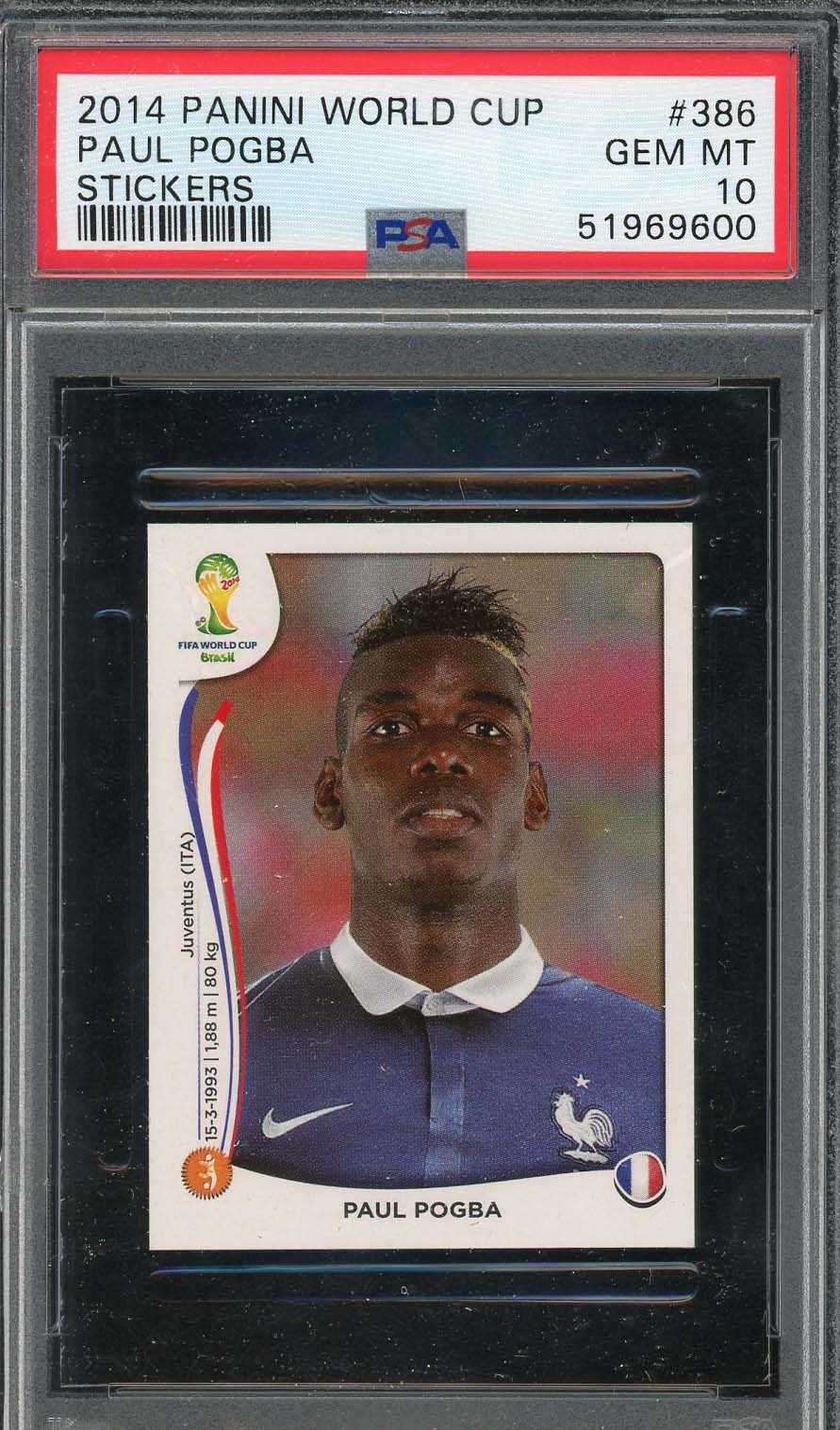 Paul Pogba 2014 Panini World Cup Stickers Rookie Card #386 PSA 10-Powers Sports Memorabilia