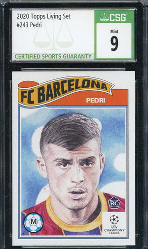 Pedri 2020 Topps Living Soccer Rookie Card RC #243 Graded CSG 9-Powers Sports Memorabilia