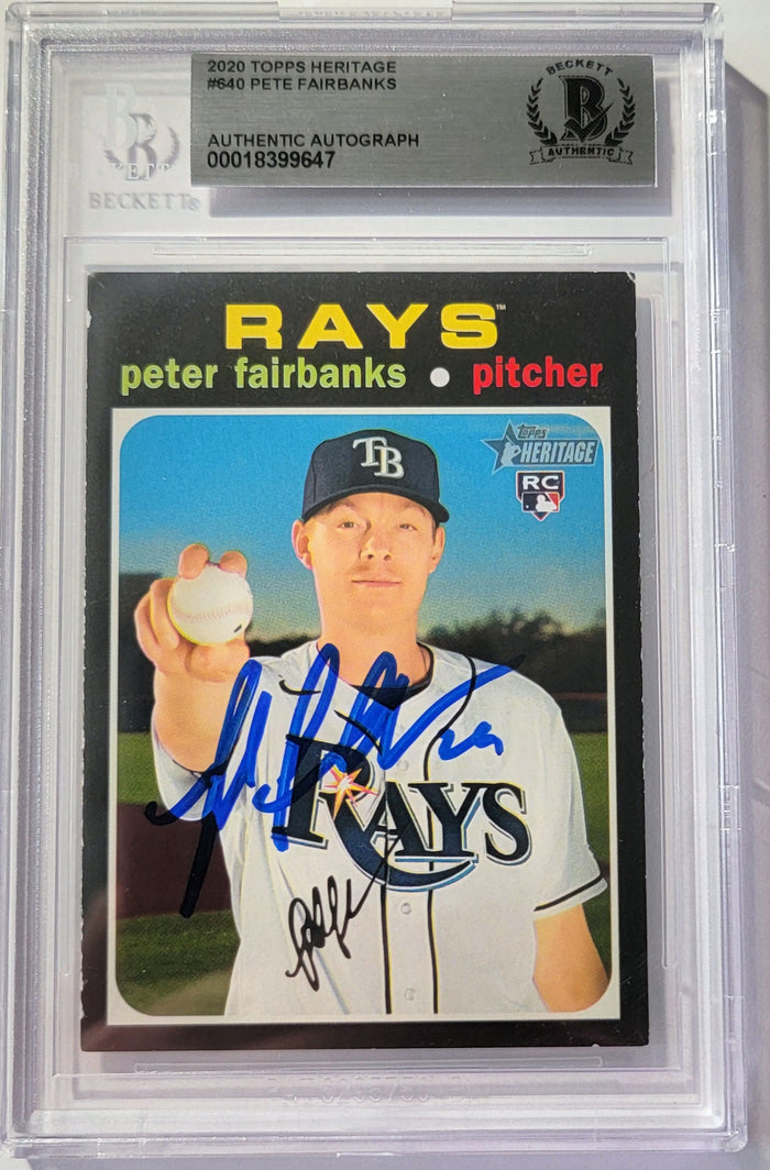 Pete Fairbanks Signed Tampa Bay Rays 2020 Topps Heritage Rookie Card #640 Beckett-Powers Sports Memorabilia