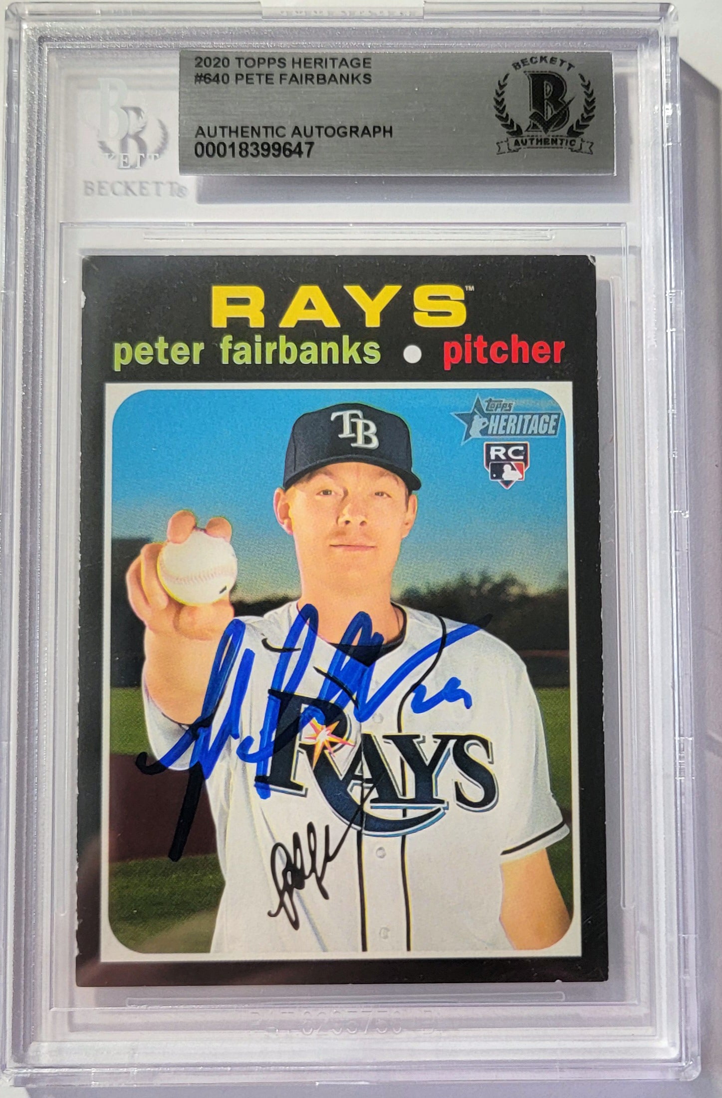Pete Fairbanks Signed Tampa Bay Rays 2020 Topps Heritage Rookie Card #640 Beckett-Powers Sports Memorabilia