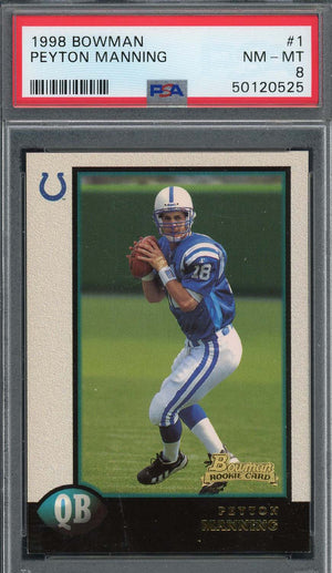 Peyton Manning 1998 Bowman Football Rookie Card #1 Graded PSA 8-Powers Sports Memorabilia
