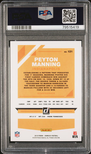Peyton Manning 2019 Panini Donruss Football Card #121 Graded PSA 10-Powers Sports Memorabilia