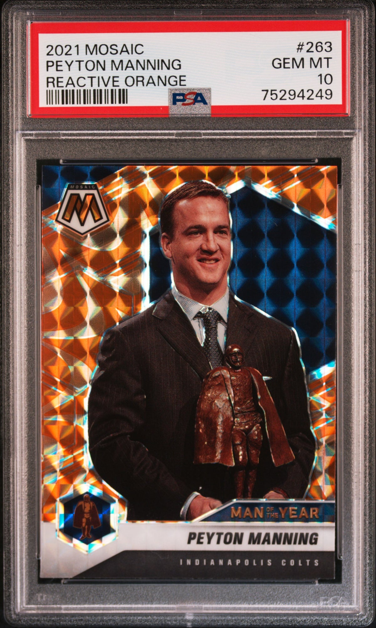 Peyton Manning 2021 Panini Mosaic Reactive Orange Card #263 Graded PSA 10-Powers Sports Memorabilia