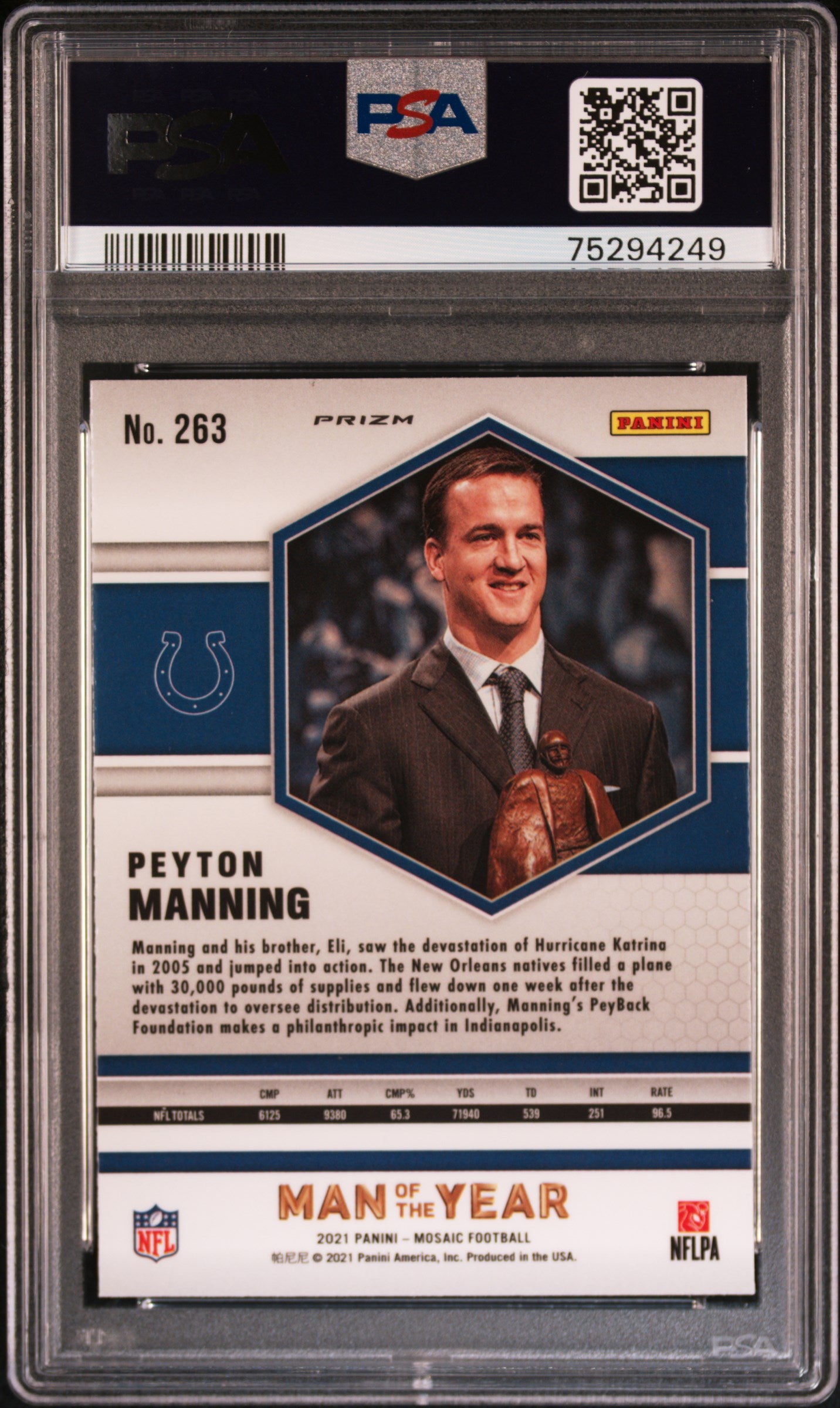 Peyton Manning 2021 Panini Mosaic Reactive Orange Card #263 Graded PSA 10-Powers Sports Memorabilia