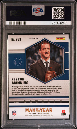 Peyton Manning 2021 Panini Mosaic Reactive Orange Card #263 Graded PSA 10-Powers Sports Memorabilia