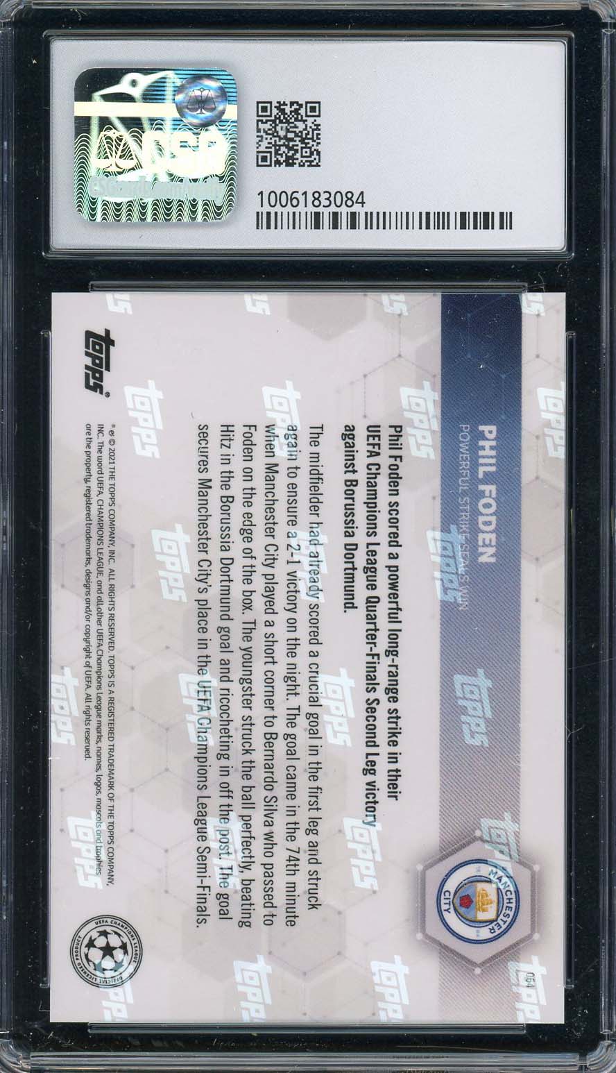 Phil Foden 2021 Topps Now UEFA Champions League Soccer Card #64 Graded CSG 9.5-Powers Sports Memorabilia