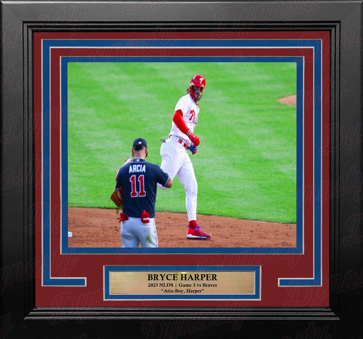 Bryce Harper Stares Down Arcia 2023 NLDS Philadelphia Phillies 8" x 10" Framed Photo-Powers Sports Memorabilia