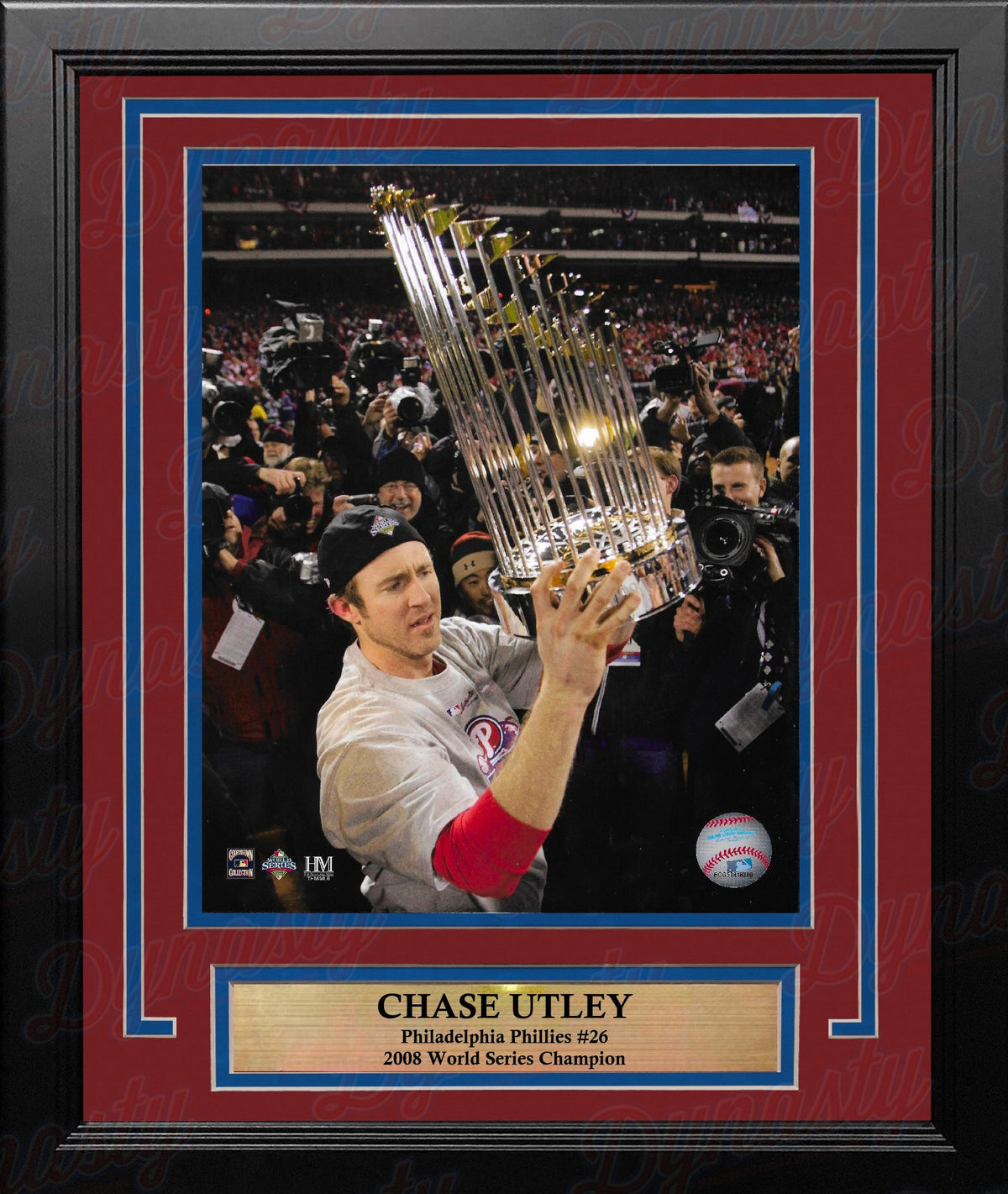Chase Utley Philadelphia Phillies 2008 World Series Trophy 8" x 10" Framed Baseball Display Photo-Powers Sports Memorabilia