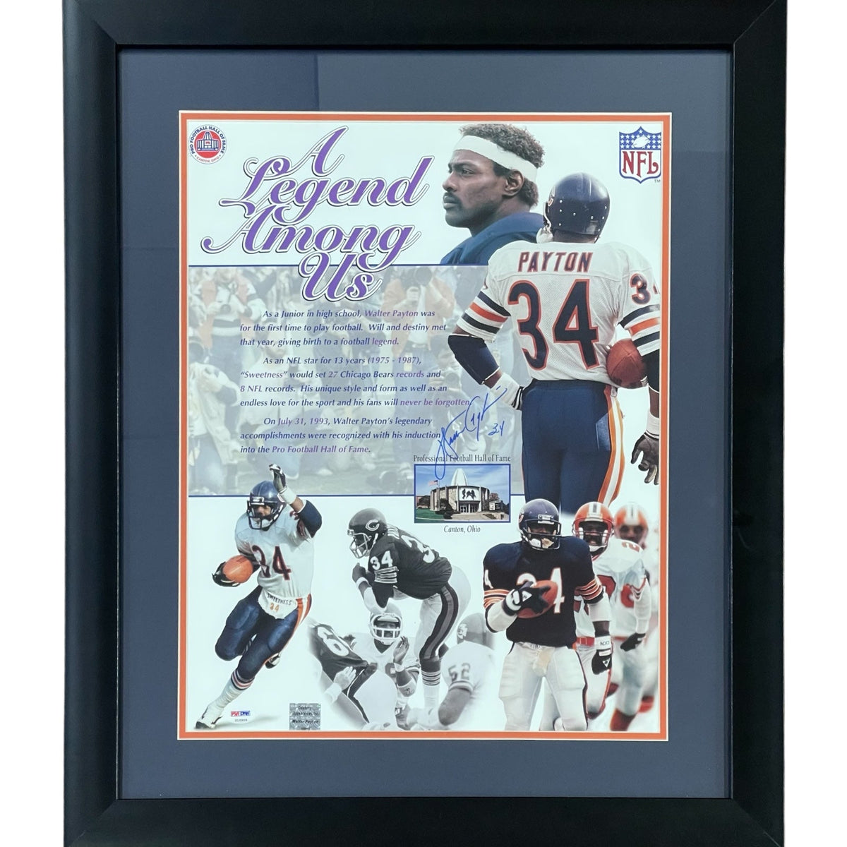 Autographed Walter Payton Chicago Bears "A Legend Among Us" Deluxe Framed 16x20 Photo - PSA/DNA
