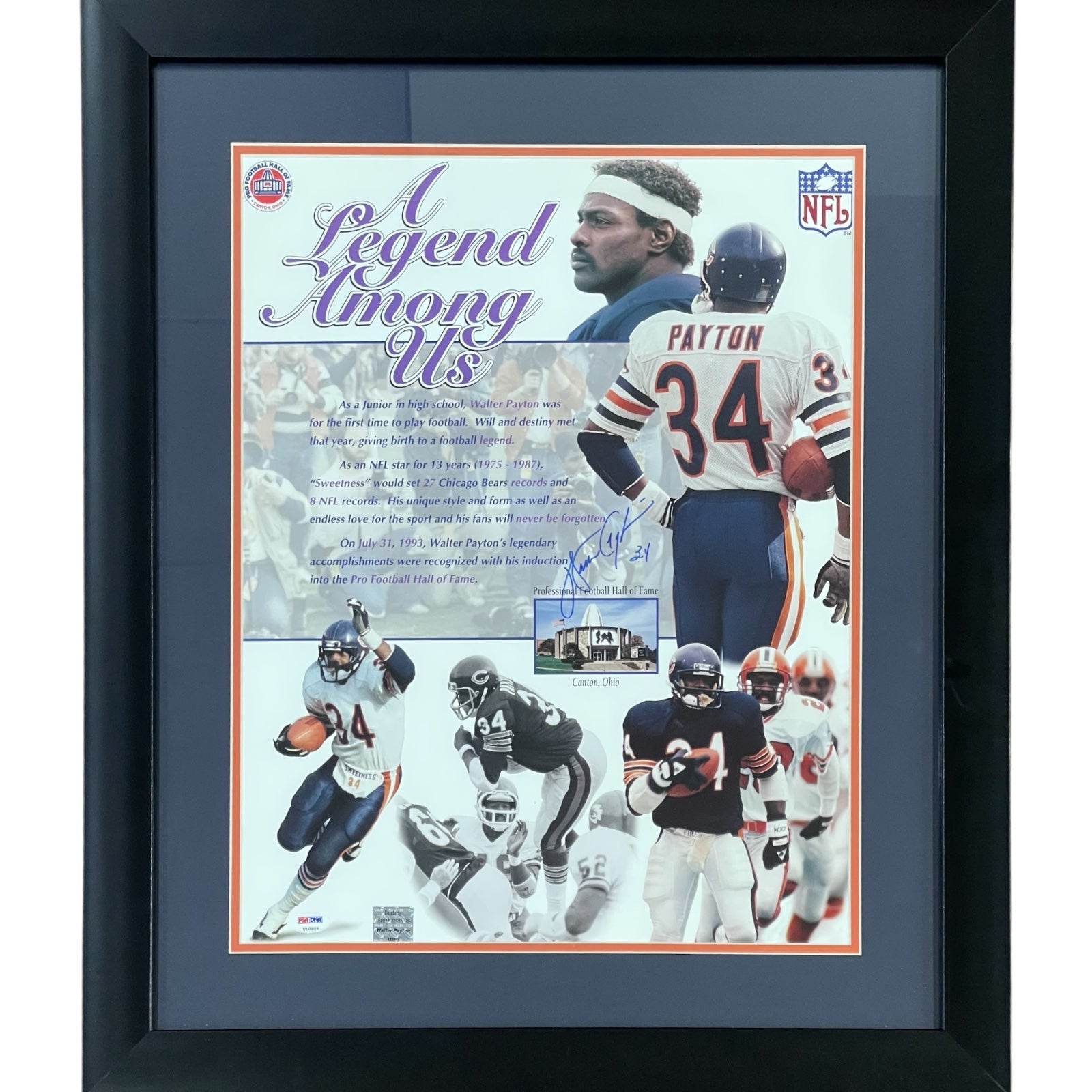 Autographed Walter Payton Chicago Bears "A Legend Among Us" Deluxe Framed 16x20 Photo - PSA/DNA