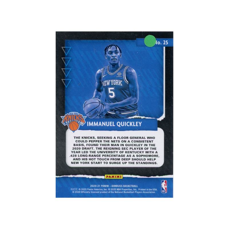 Immanuel Quickley New York Knicks Signed 2020 Donruss Great X-Pectations Rookie Card-Powers Sports Memorabilia