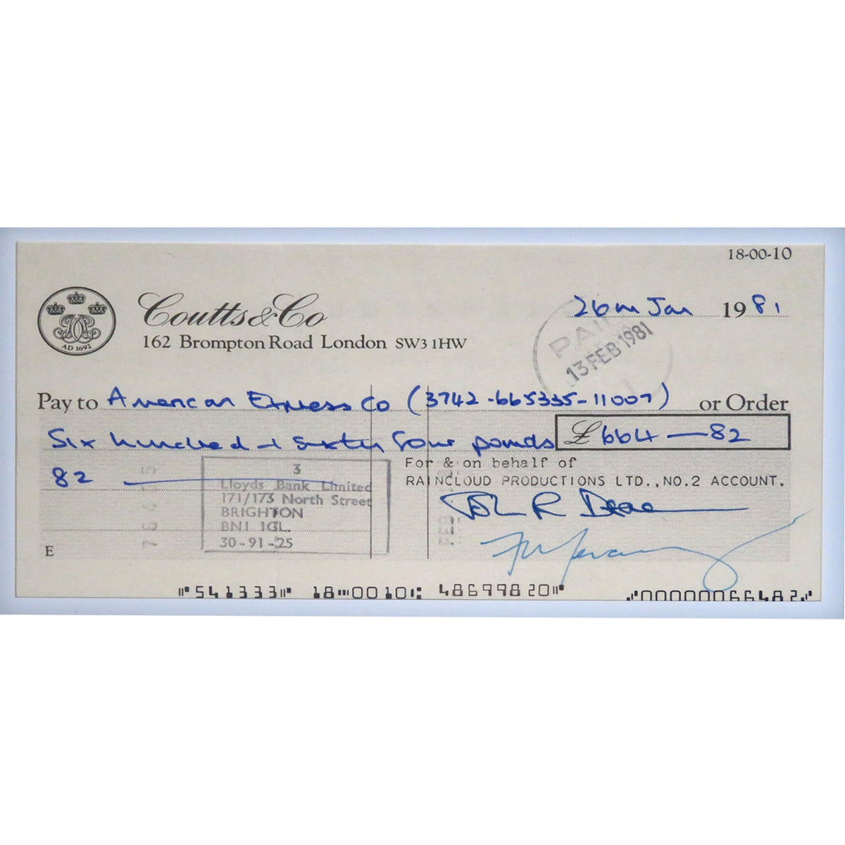 Autographed Queen Band Checks Music Display 20 by 30 Framed Piece - JSA, BAS-Powers Sports Memorabilia