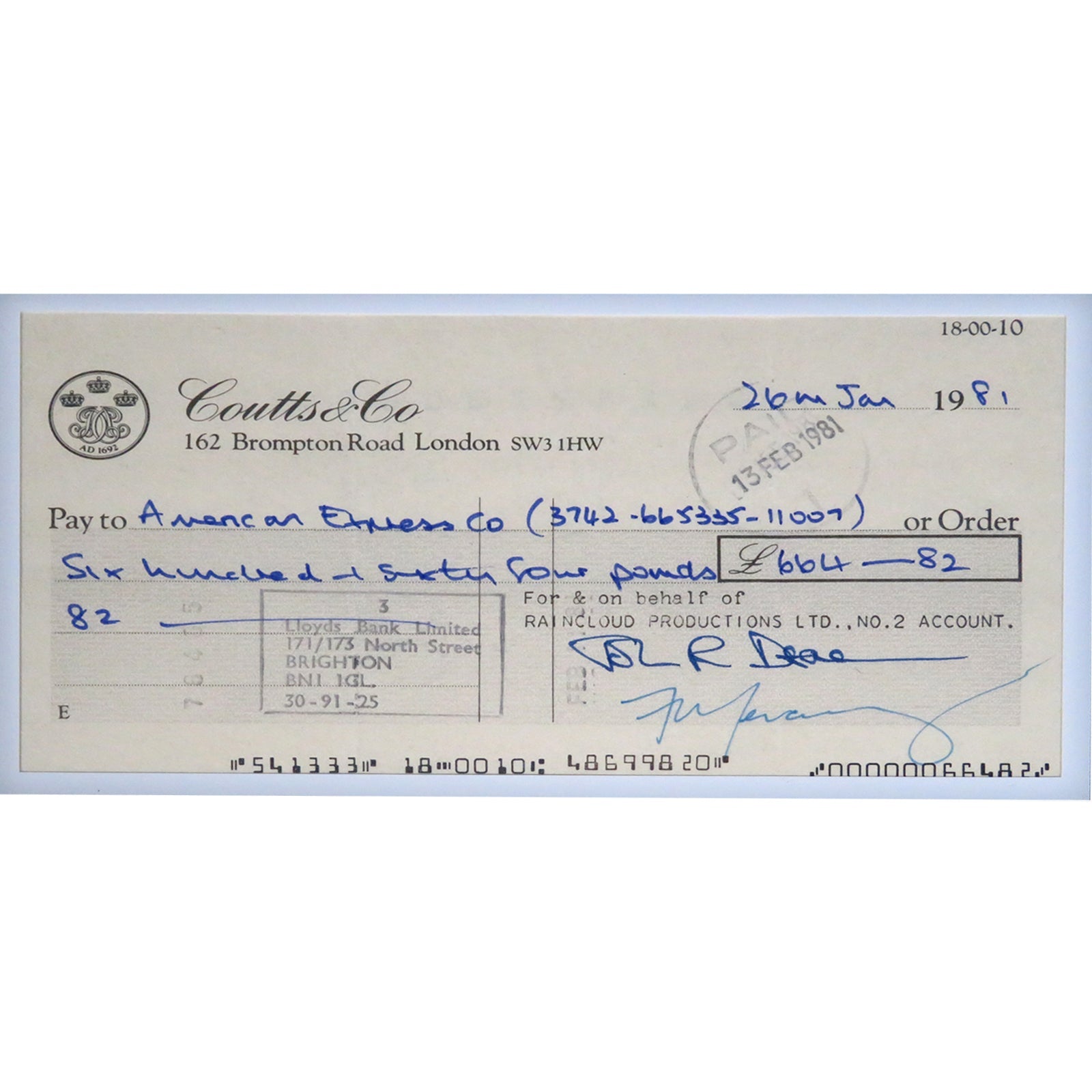 Autographed Queen Band Checks Music Display 20 by 30 Framed Piece - JSA, BAS-Powers Sports Memorabilia
