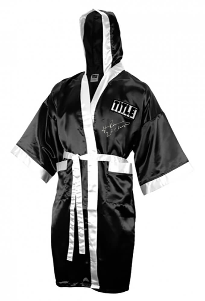 Hasim Rahman Autographed Title Black & White Boxing Robe w/ 2x Champ