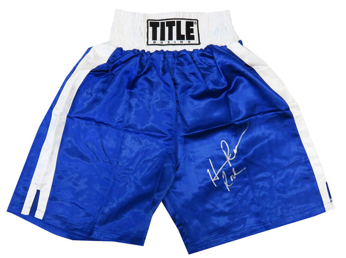 Hasim Rahman Autographed Title Blue With White Waist Boxing Trunks w/ Rock-Powers Sports Memorabilia