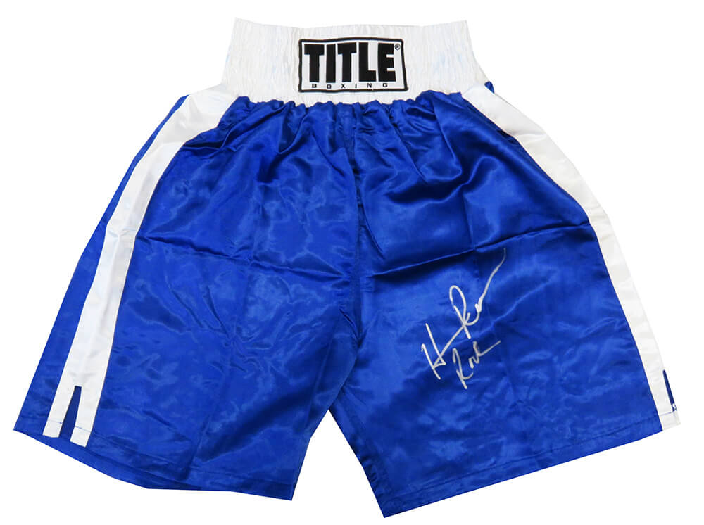 Hasim Rahman Autographed Title Blue With White Waist Boxing Trunks w/ Rock-Powers Sports Memorabilia