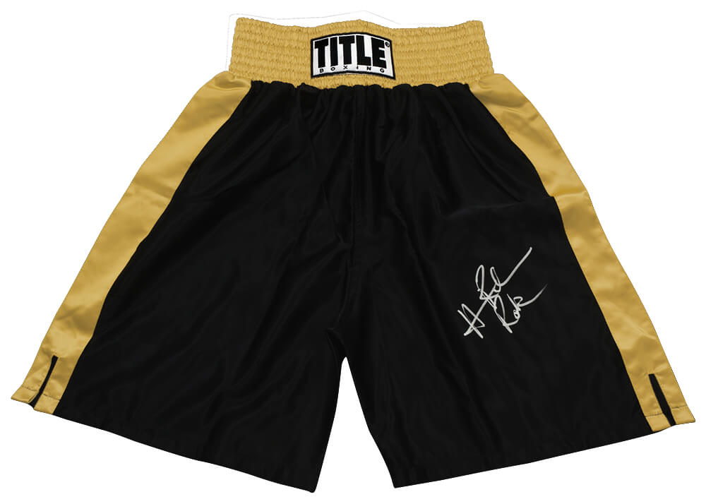 Hasim Rahman Autographed Title Black & Gold Boxing Trunks with Rock-Powers Sports Memorabilia