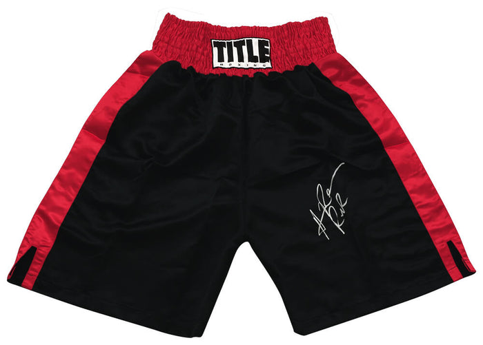 Hasim Rahman Autographed Title Black & Red Boxing Trunks with Rock-Powers Sports Memorabilia
