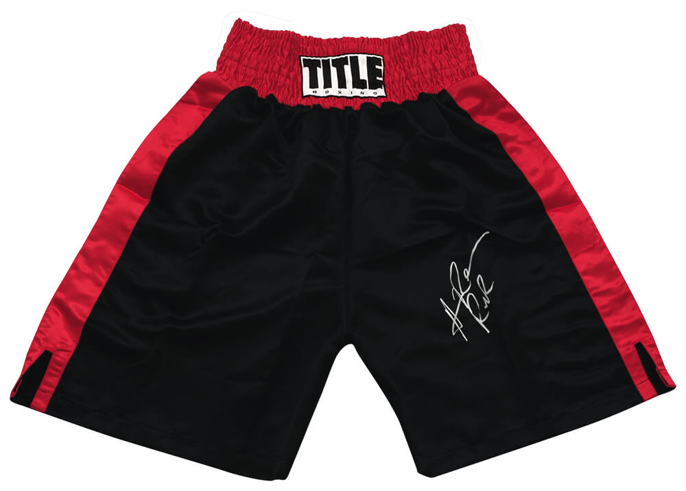 Hasim Rahman Autographed Title Black & Red Boxing Trunks with Rock-Powers Sports Memorabilia