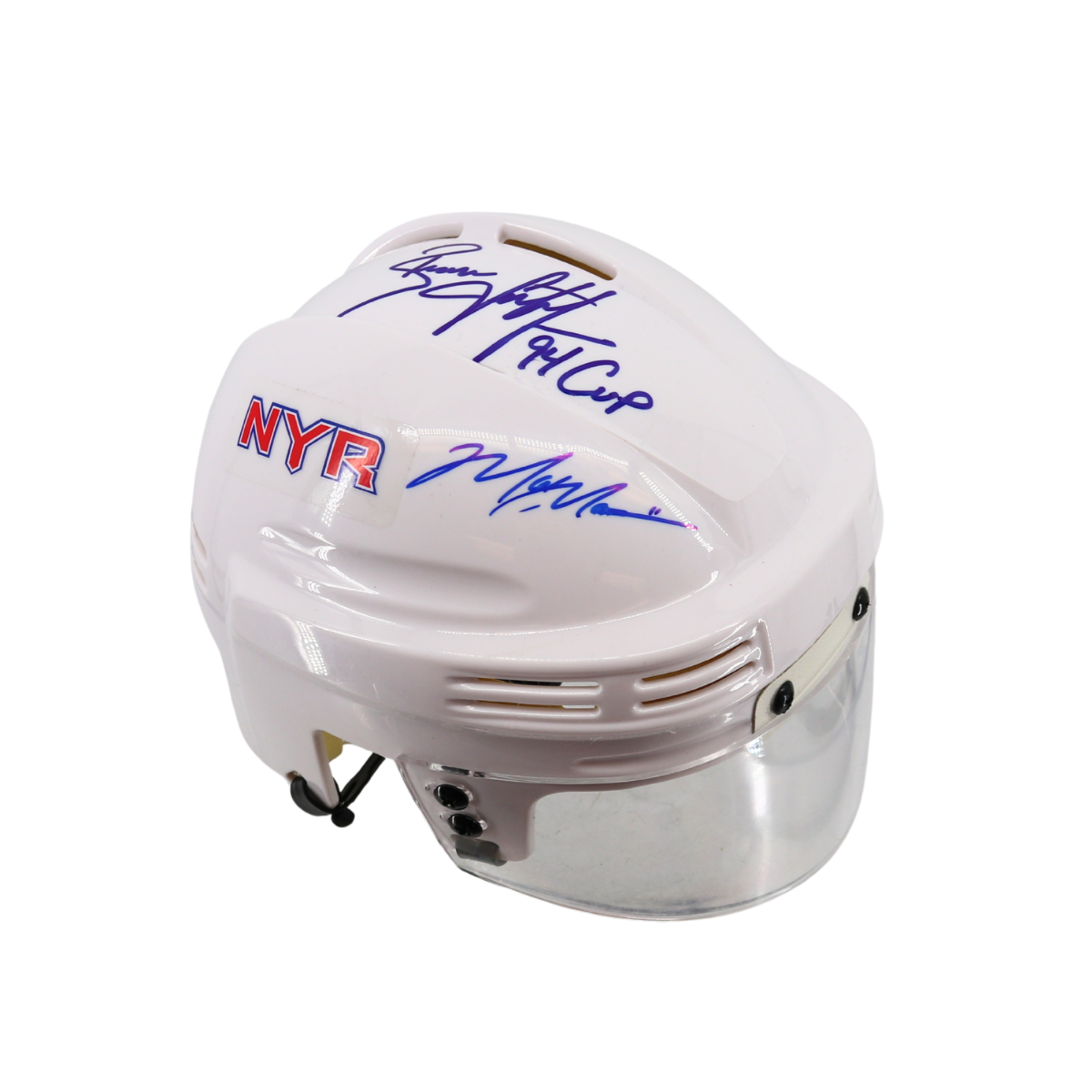 Brian Leetch/Mark Messier New York Rangers Dual Signed Inscribed White Mini Helmet-Powers Sports Memorabilia
