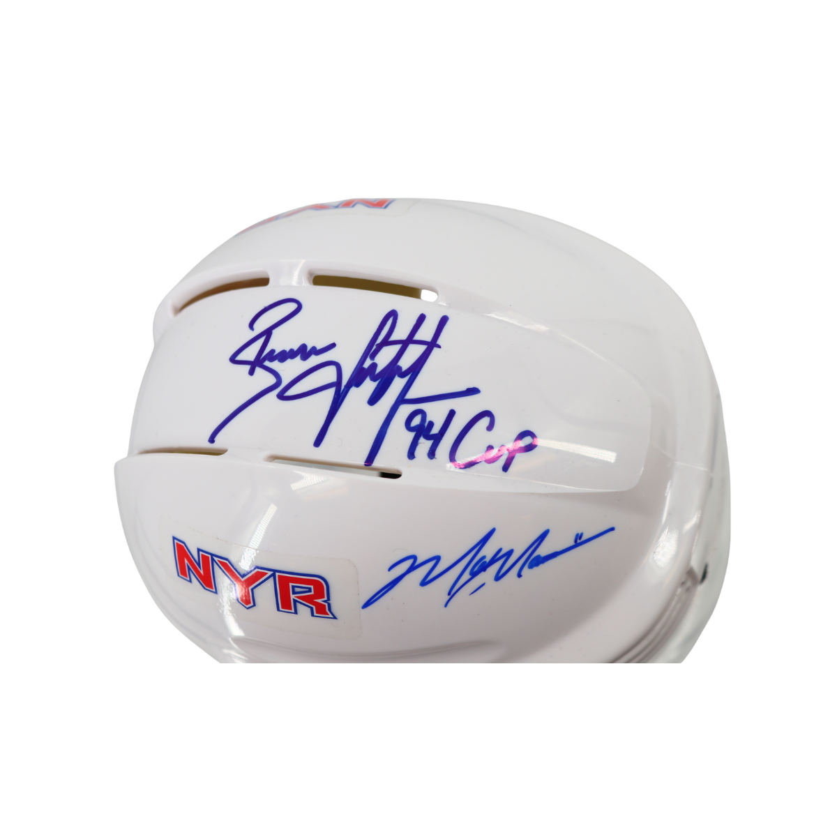 Brian Leetch/Mark Messier New York Rangers Dual Signed Inscribed White Mini Helmet-Powers Sports Memorabilia