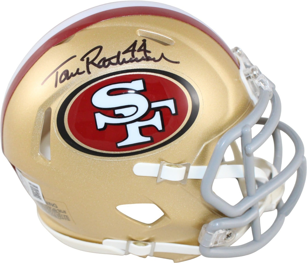 Tom Rathman Signed San Francisco 49ers Mini Helmet – Beckett Authenticated-Powers Sports Memorabilia