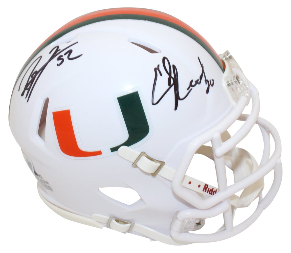 Ray Lewis & Ed Reed Signed Miami Hurricanes Speed Mini Helmet – Beckett Authenticated-Powers Sports Memorabilia