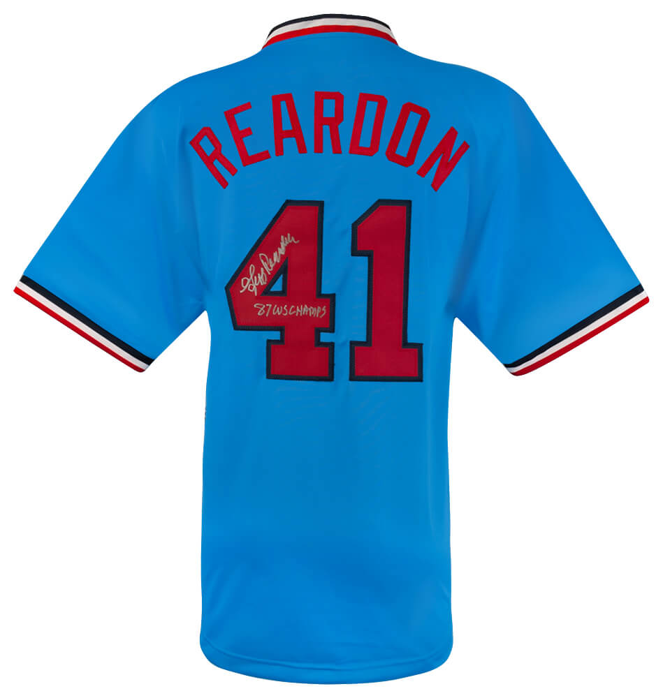 Jeff Reardon Autographed Baby Blue Throwback Custom Baseball Jersey with 87 WS Champs-Powers Sports Memorabilia