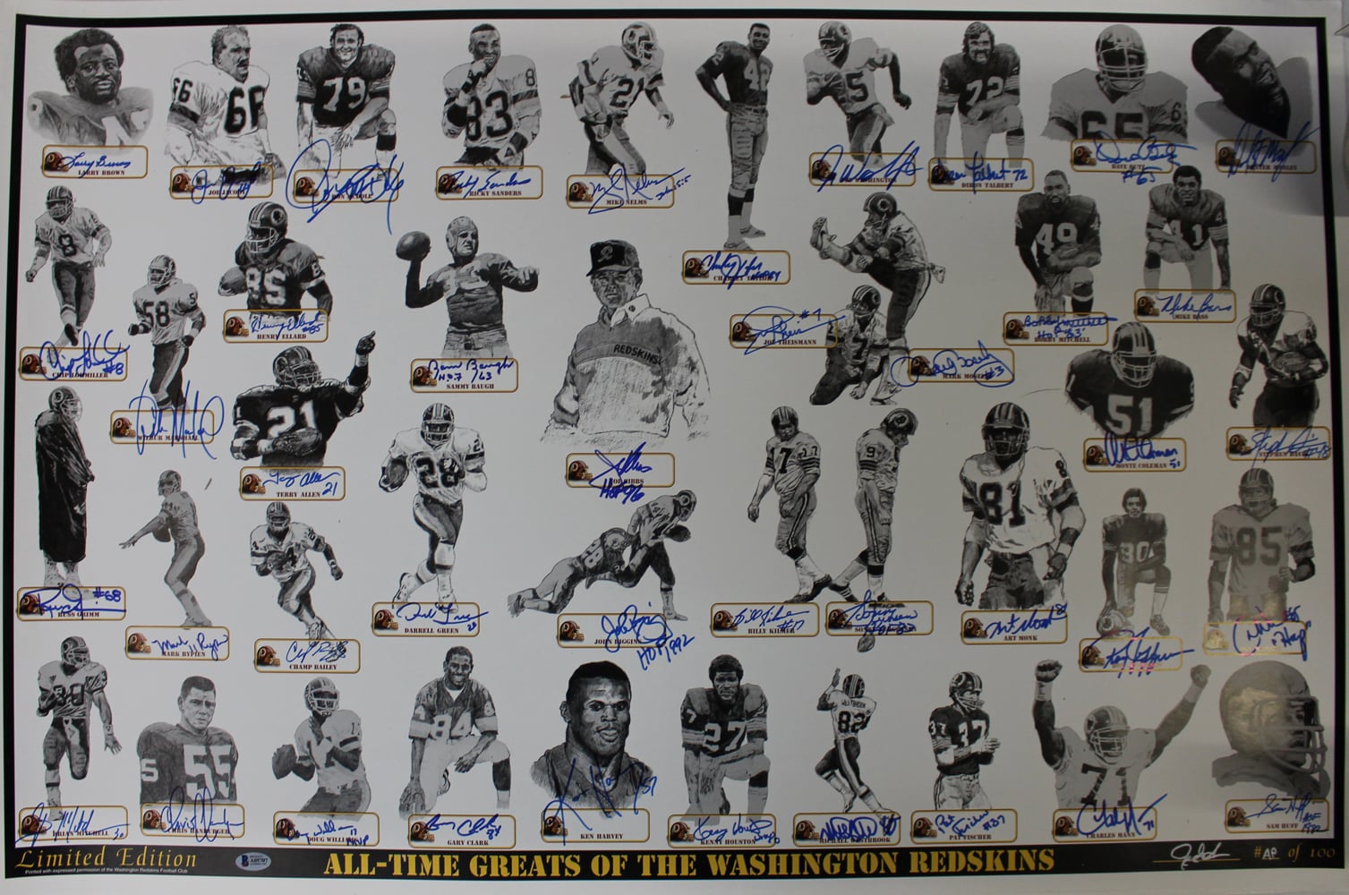 Washington Redskins All Time Greats Signed Poster Print 42 Sigs BAS-Powers Sports Memorabilia