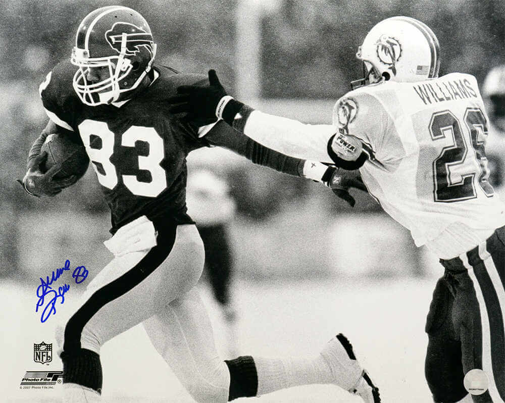 Andre Reed Autographed Buffalo Bills B&W Action vs. Dolphins 16x20 Photo-Powers Sports Memorabilia