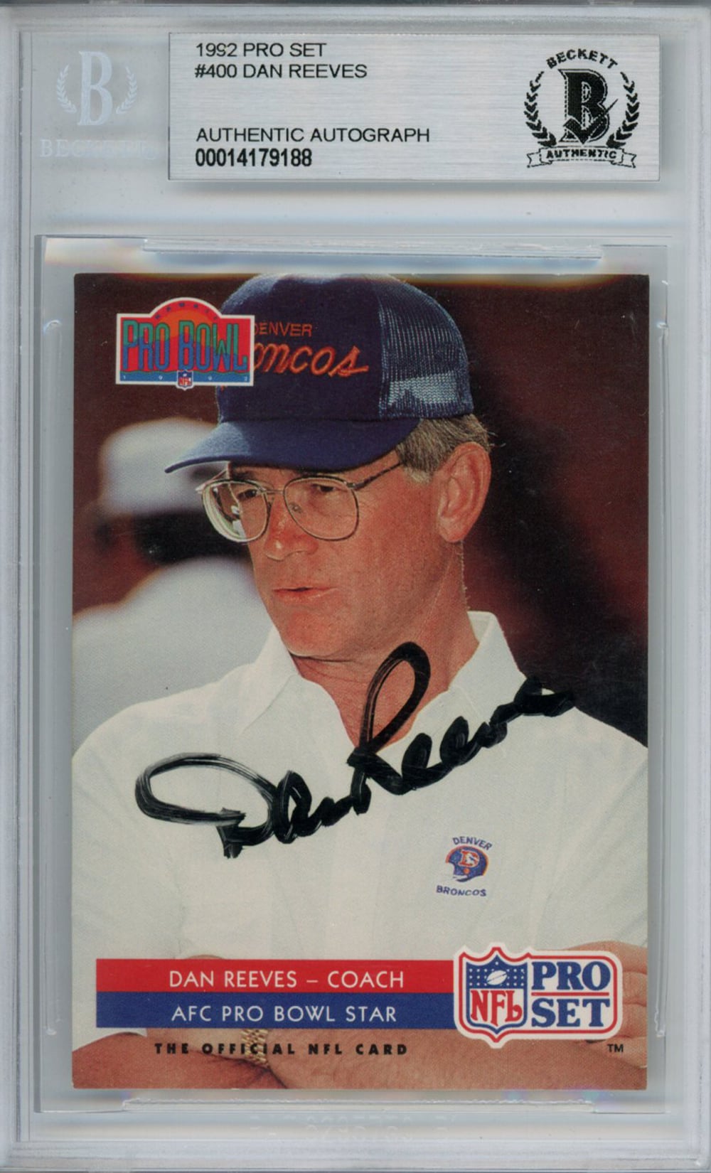 Dan Reeves Denver Broncos Signed Card - 1992 Pro Set #400 Beckett Slab Beckett-Powers Sports Memorabilia
