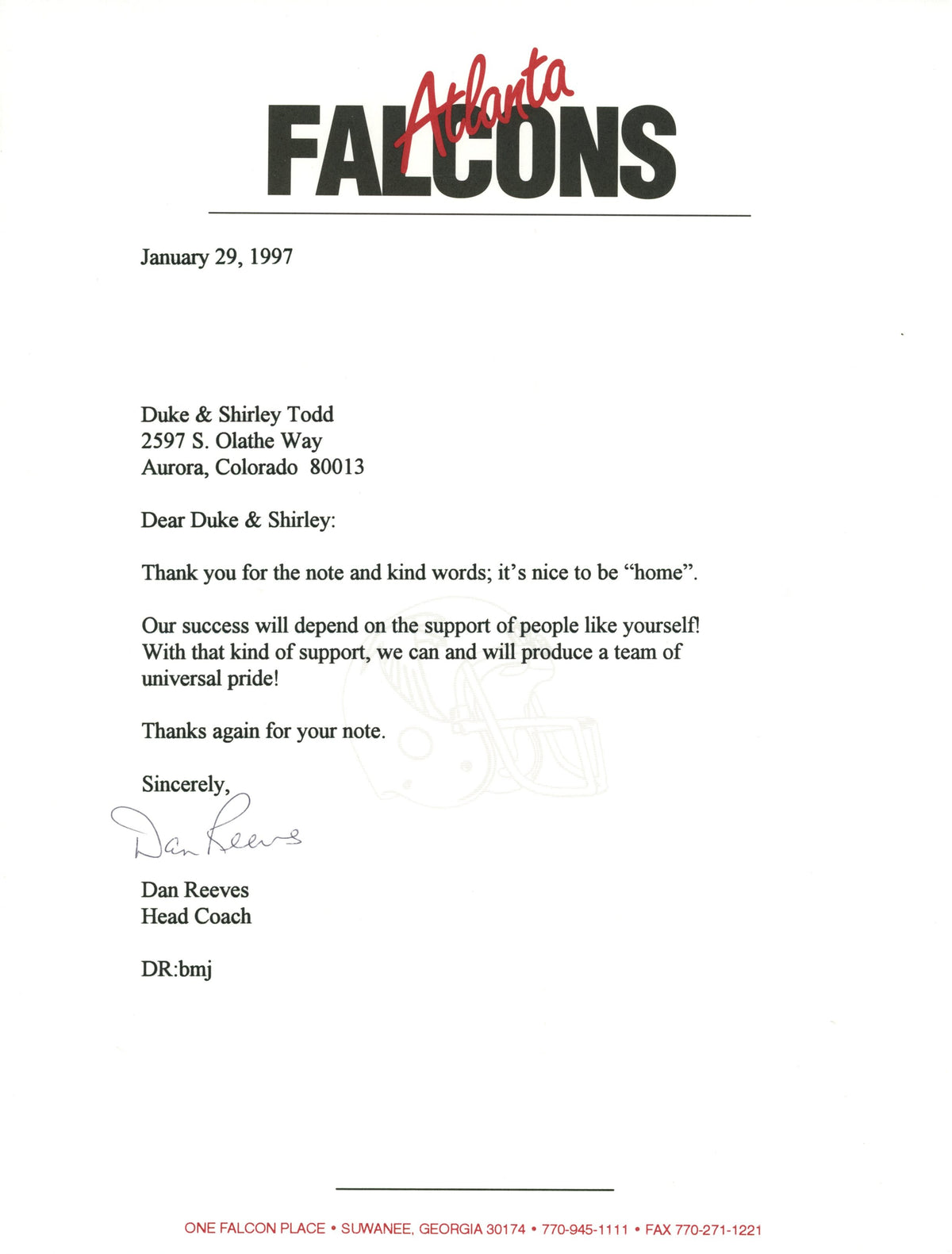 Dan Reeves Atlanta Falcons Signed Mini Helmet - Personalized Team Letter-Powers Sports Memorabilia