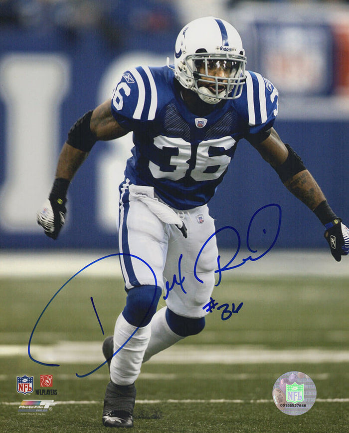 Dexter Reid Autographed Indianapolis Colts Blue Jersey Action 8x10 Photo-Powers Sports Memorabilia