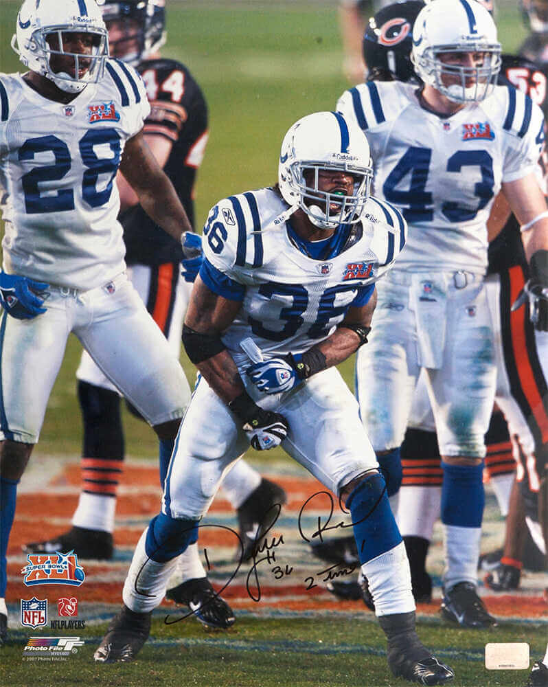 Dexter Reid Autographed Indianapolis Colts Blue Jersey Action 16x20 Photo with 2-Time-Powers Sports Memorabilia